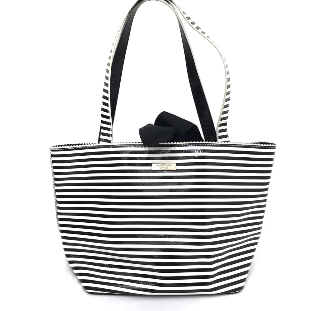 {Kate Spade} Vinyl Striped Tote Ribbon Closure